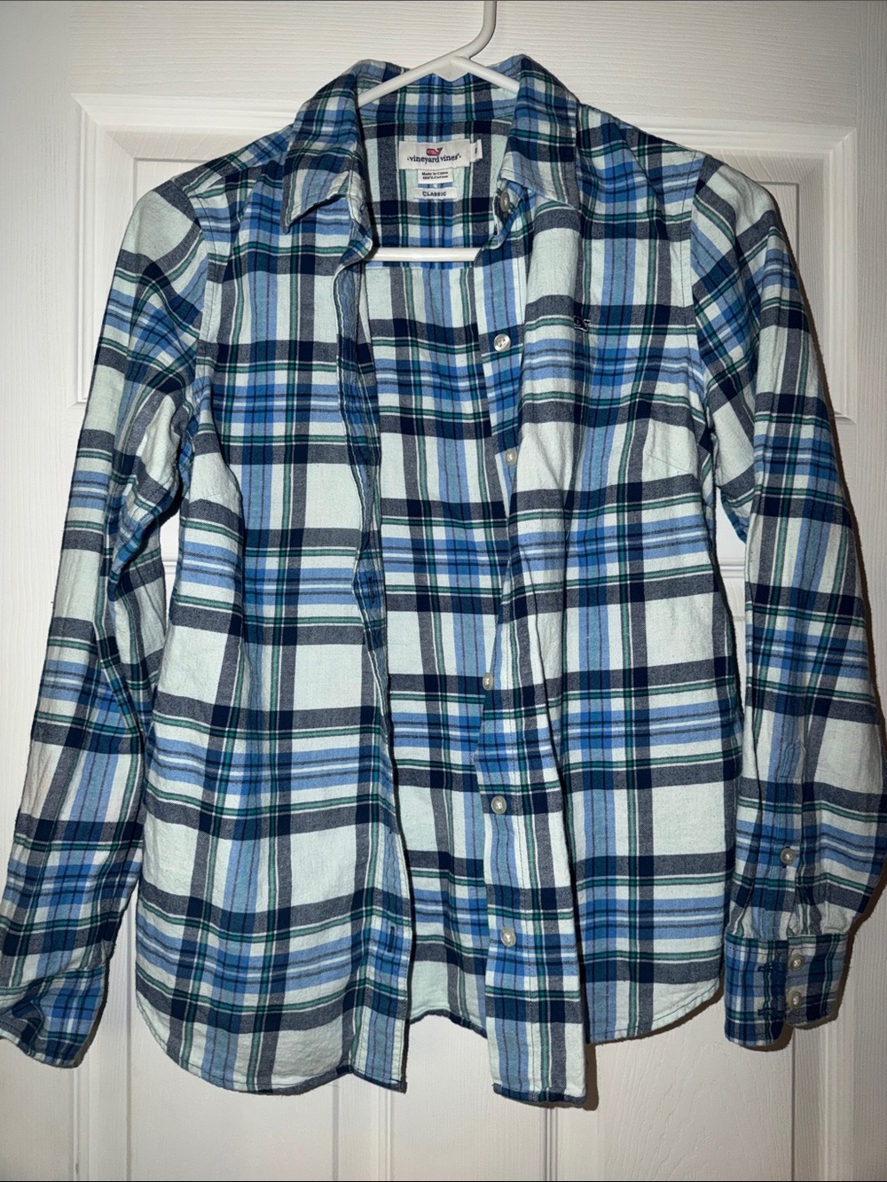 Vineyard Vines Blue and White Plaid Button-Down Shirt Size 0